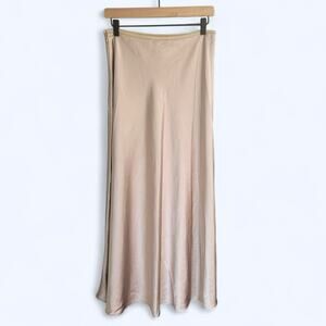 Magaschoni Women's Champagne Satin Midi Slip Skirt sz Large Elegant Classy Chic